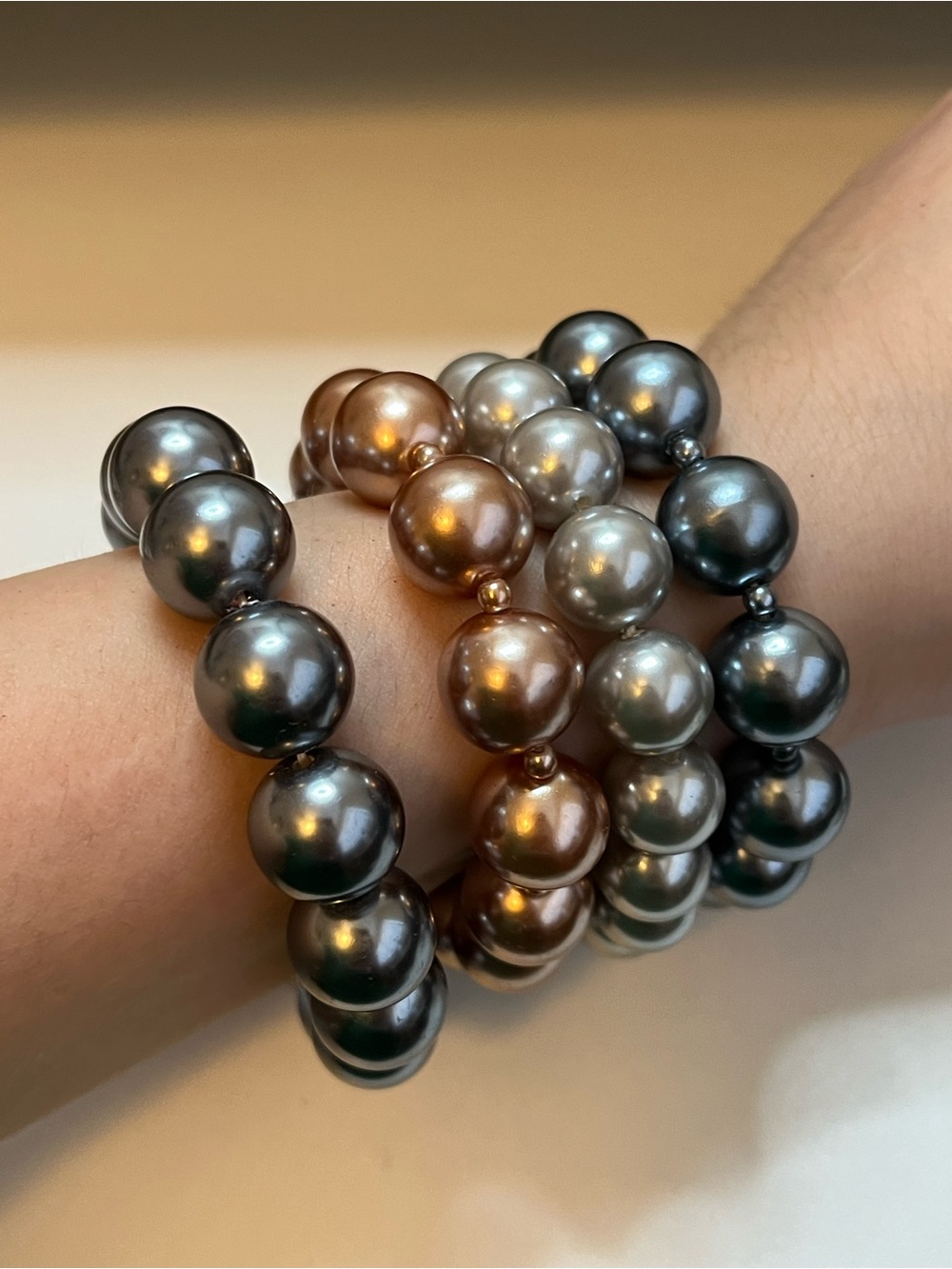 Vintage faux pearl Chunky Metallic stretch bracelet Set Of 4 Classy Fun